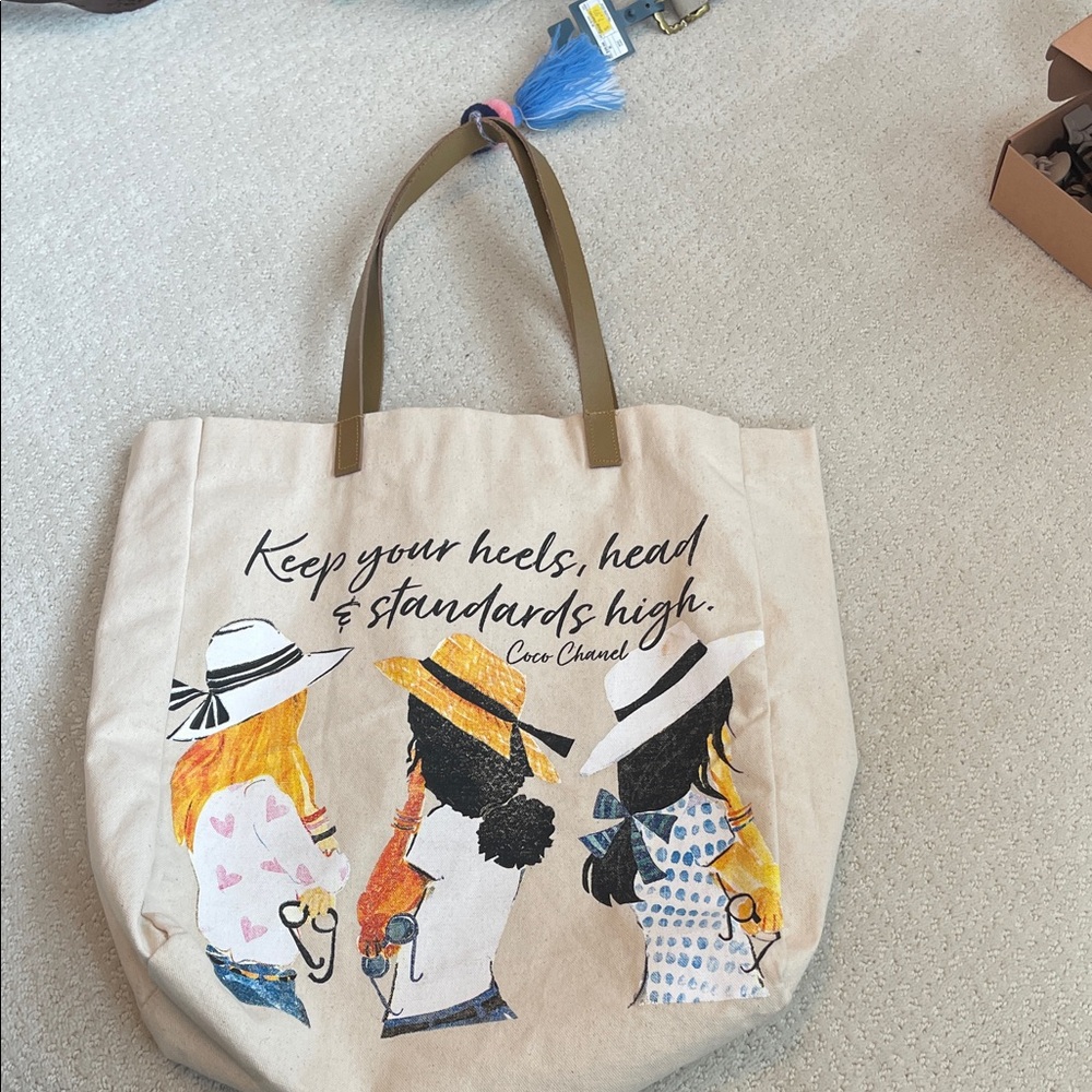 Stylish Beige Tote Bag with Artistic Print